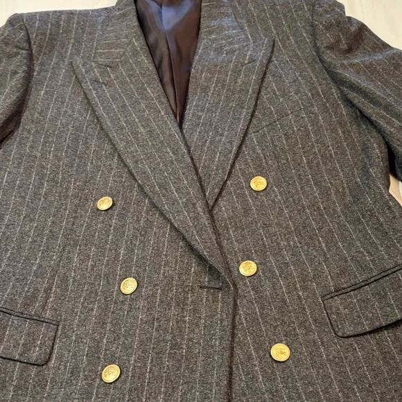 Burberry Charcoal Pinstripe Suit with Gold Buttons